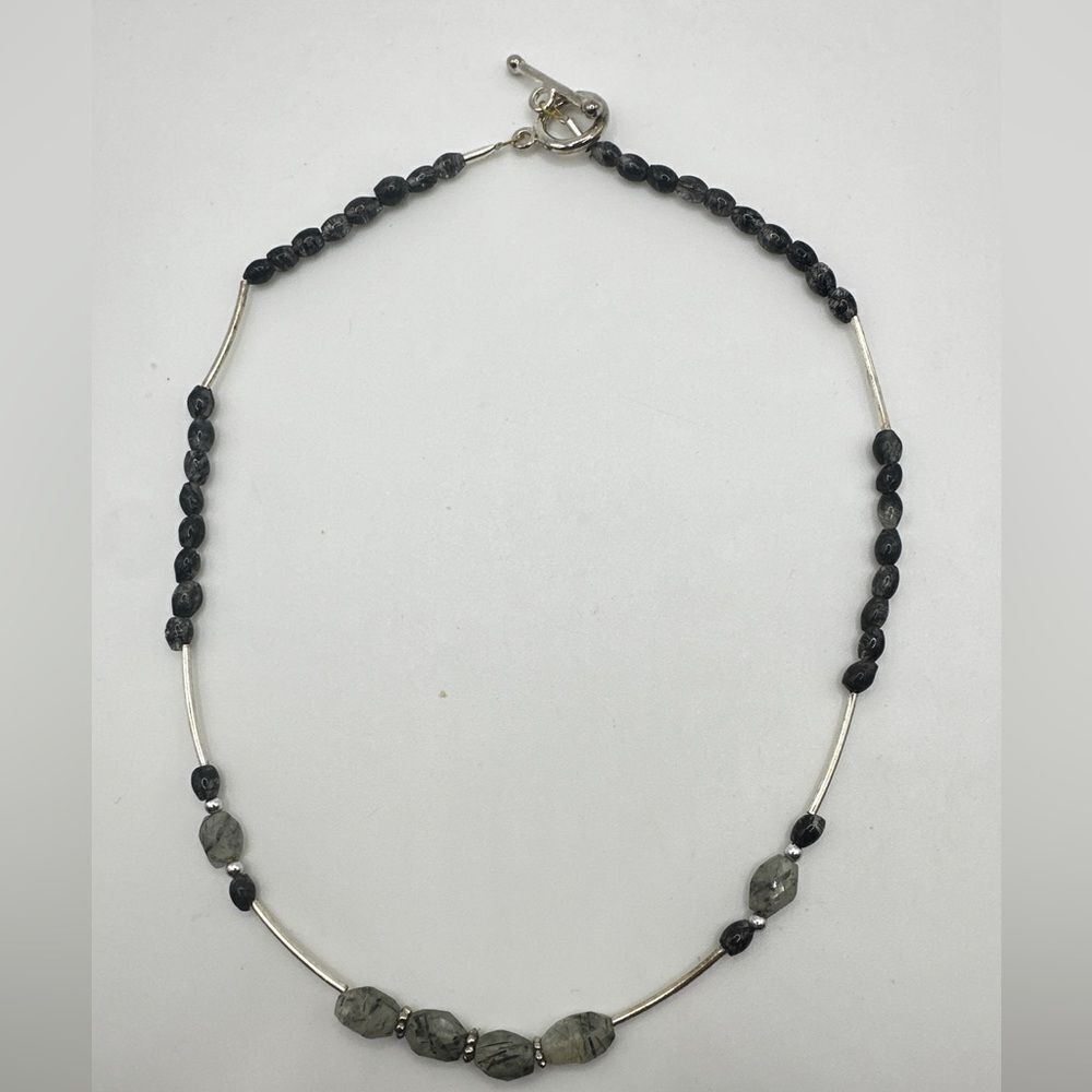 17" sterling silver beading and hardware, with‎ rutilated quartz bead, necklace!